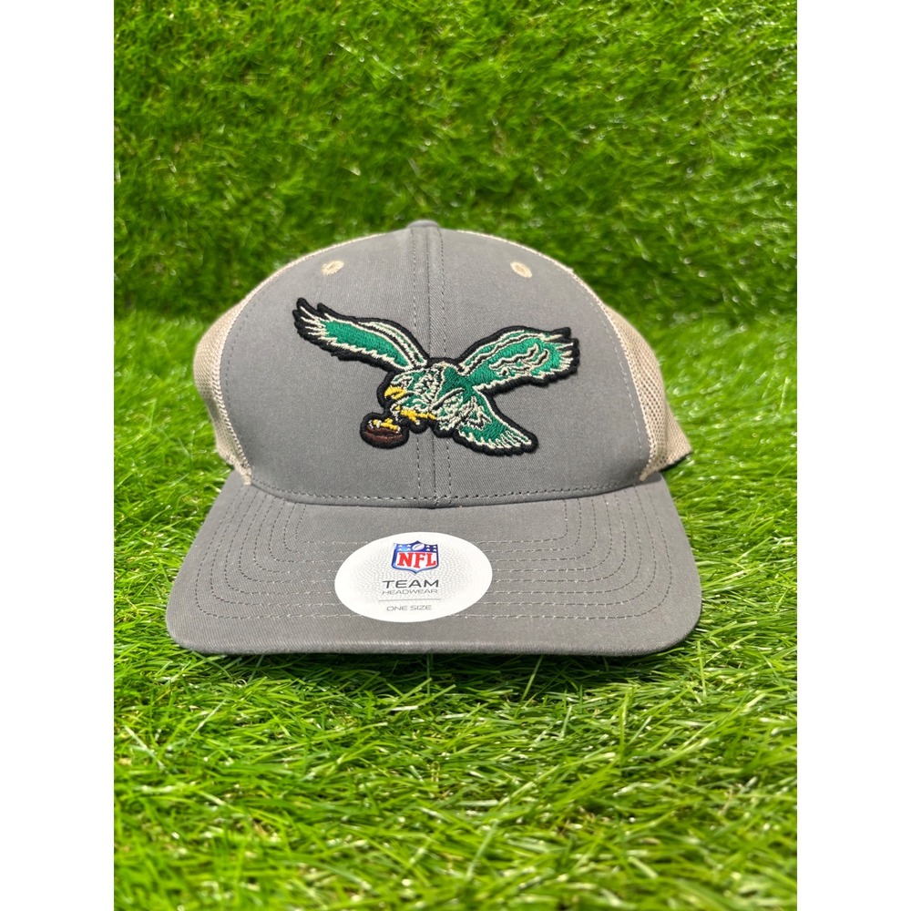 NFL Philadelphia Eagles Trucker Hat Gray Tan Snapback Mesh Cap Team Headwear NEW